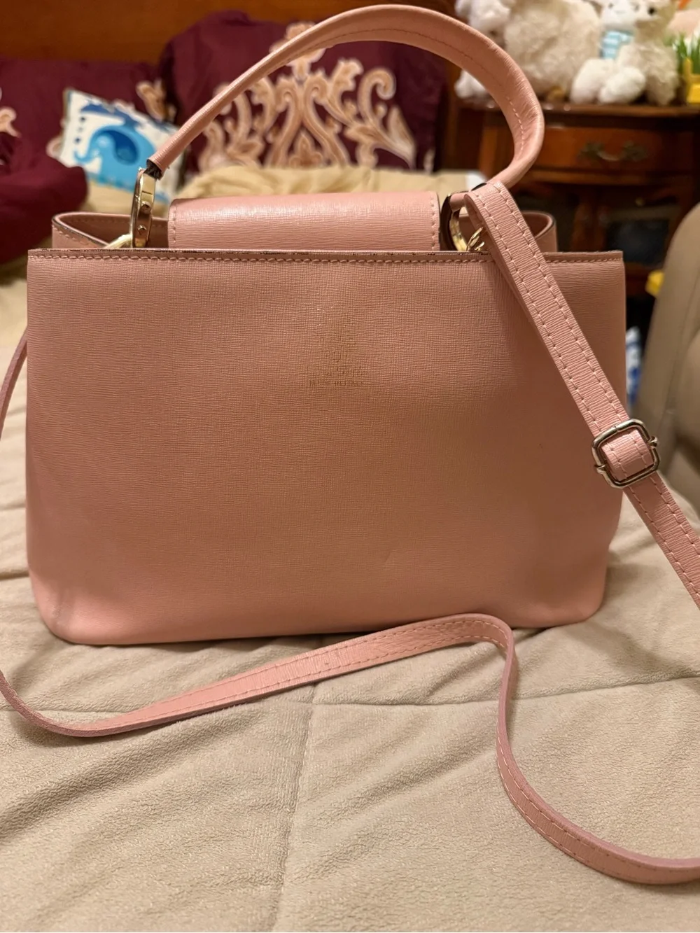 Verapelle made in Italy leather Pink Structured Top-Handle Crossbody Bag